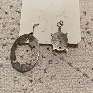 Turtle earrings silver hand made in Alaska honu spirit guide earrings